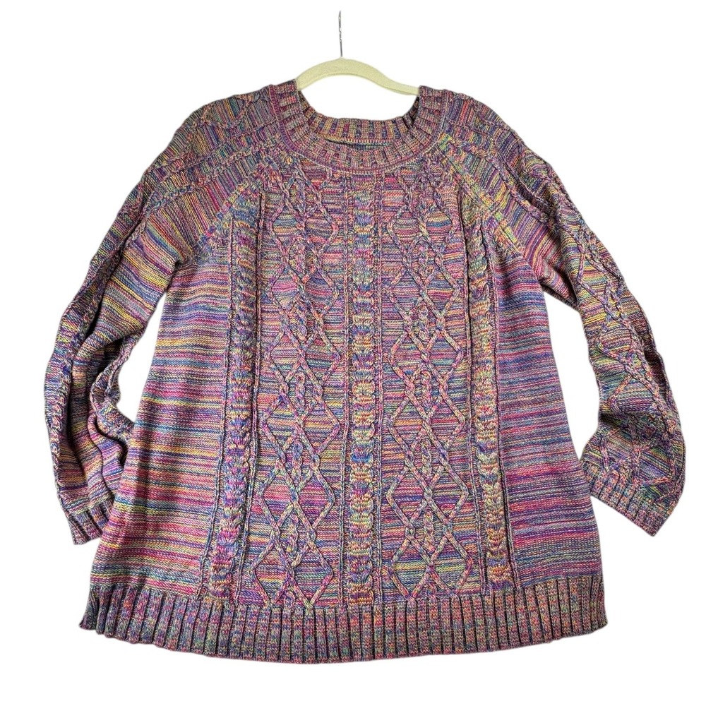 GAP Maternity Sweater Large Multi Color Knit Cable Knit Crewneck Pullover